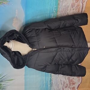 32 Degrees Heat Black Quilted Hooded Jacket With Plush Inside (Butter Soft) Med.